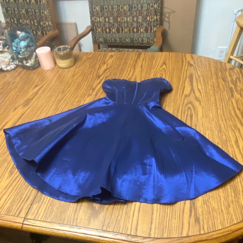 Blue Strapless Fit and Flare Prom Dress